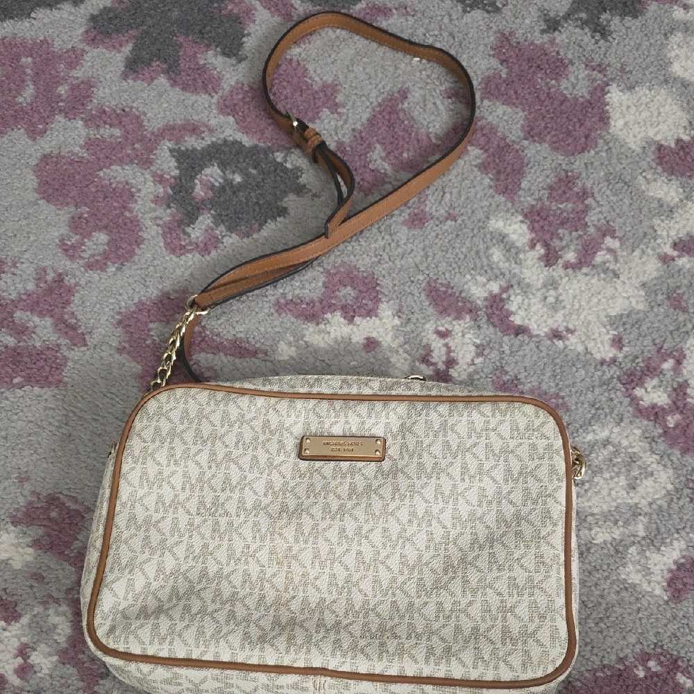 Michael Kors Cream Tan Monogram Crossbody Bag